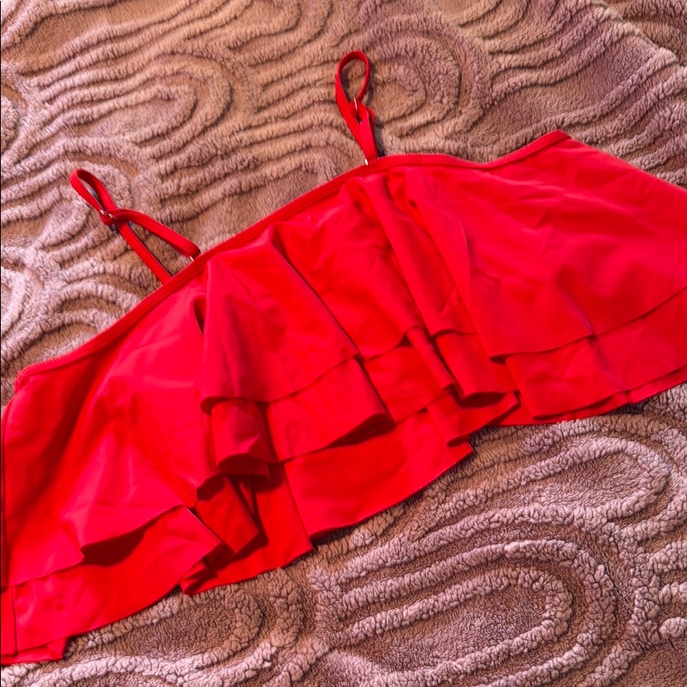 Red Ruffled Bikini Top